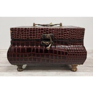 Tuscan Home Small Faux Leather Antique Chest Jewelry Toy Treasure Box Storage